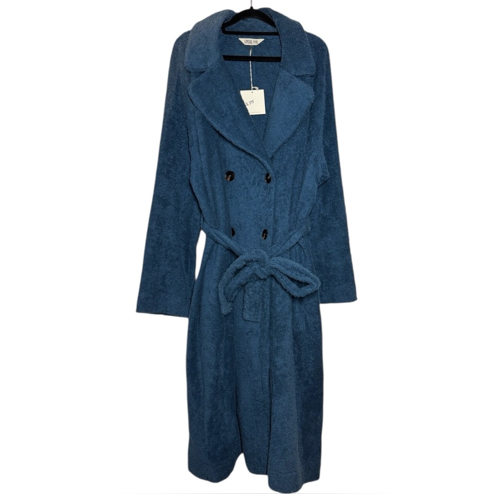 Simone Fan NWT Marine Blue Plush Terry Trench Coat Unisex - Large